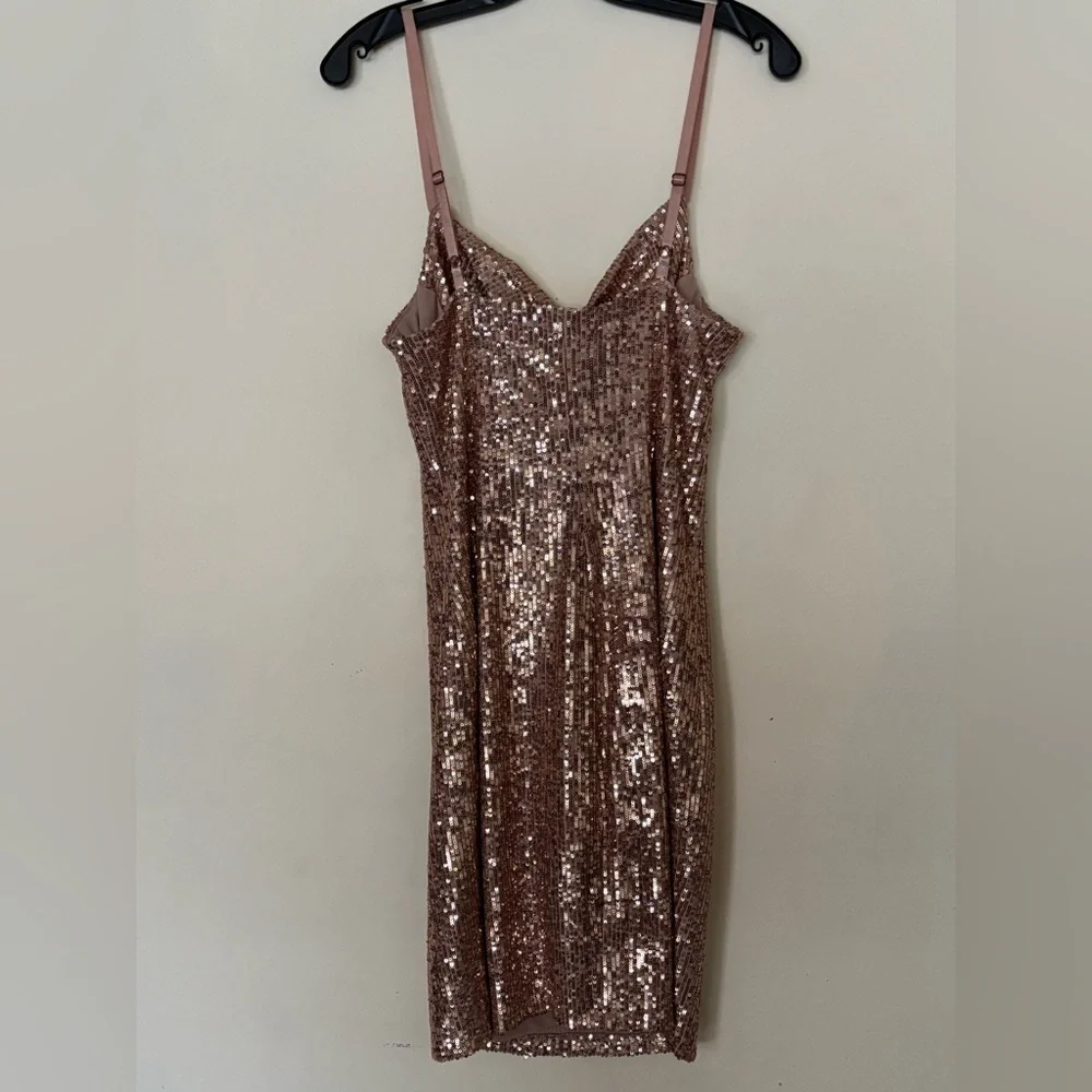 MARINA Women’s Rose Gold Sequin Spaghetti Strap Dress - Picture 5 of 8